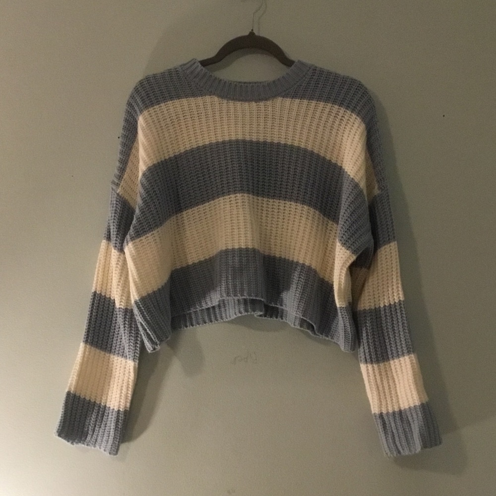 Striped Blue and Cream Cropped Women's Sweater
